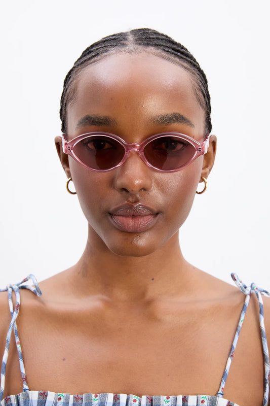 Damson Madder Slim Oval Sunglasses with Wavy Temple - Pink