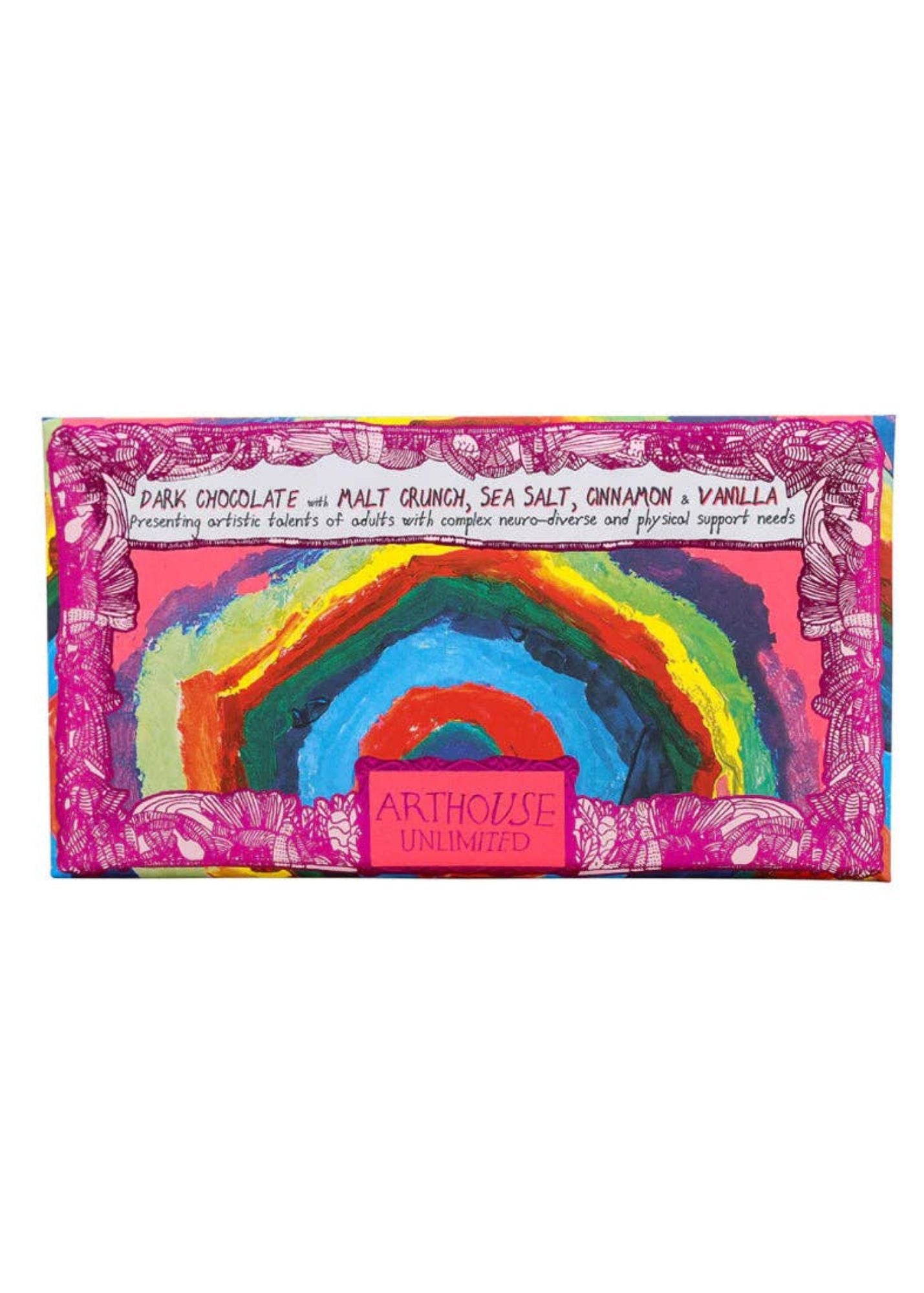 Arthouse Unlimited - Magical Mysteries, Dark Chocolate Bar with Malt Crunch, Sea Salt, Cinnamon and Vanilla