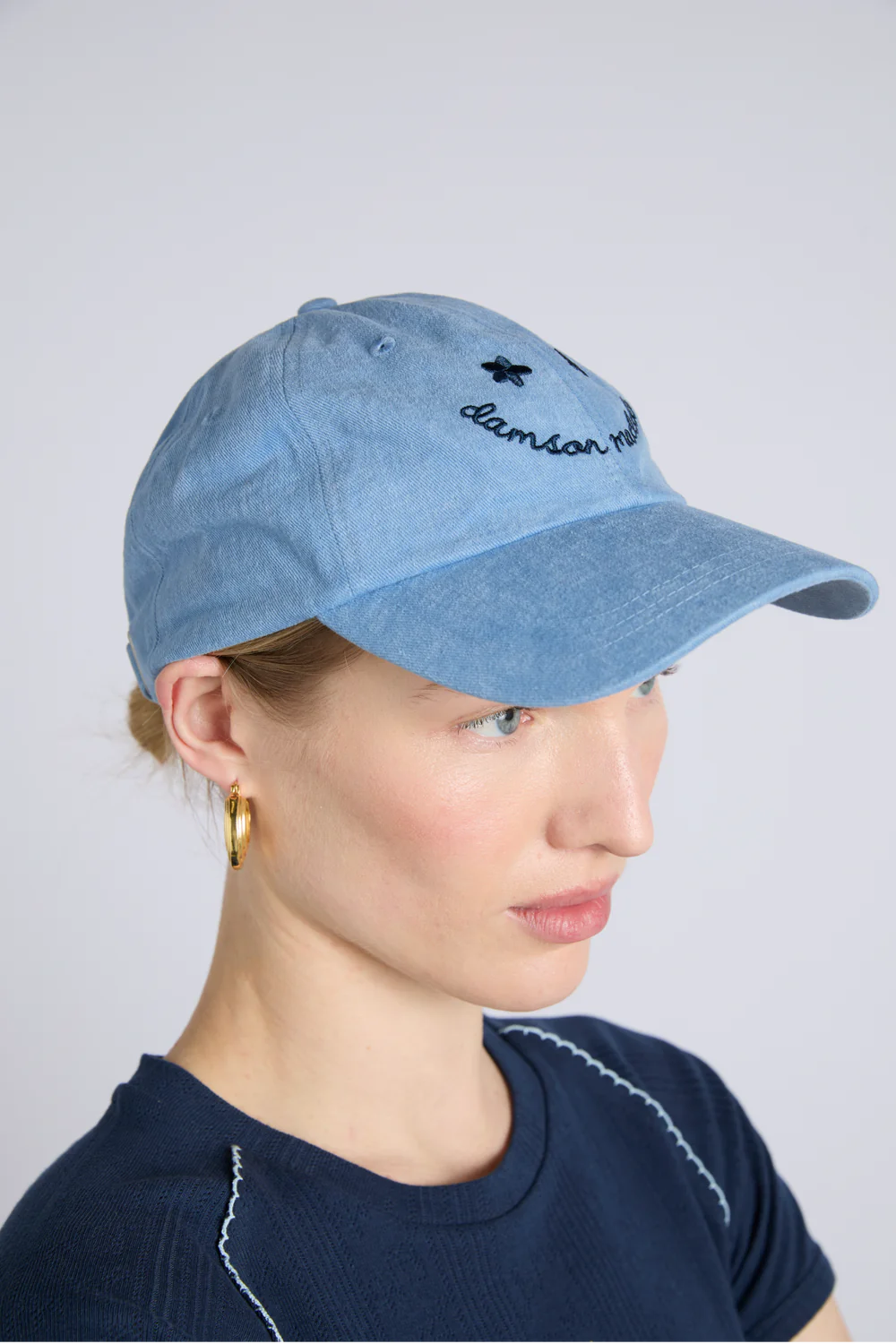 Damson Madder Washed Smiley Cap - Blue with Navy Embroidery
