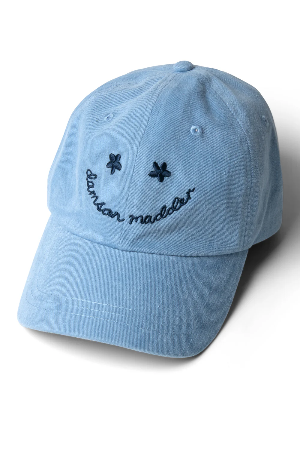 Damson Madder Washed Smiley Cap - Blue with Navy Embroidery