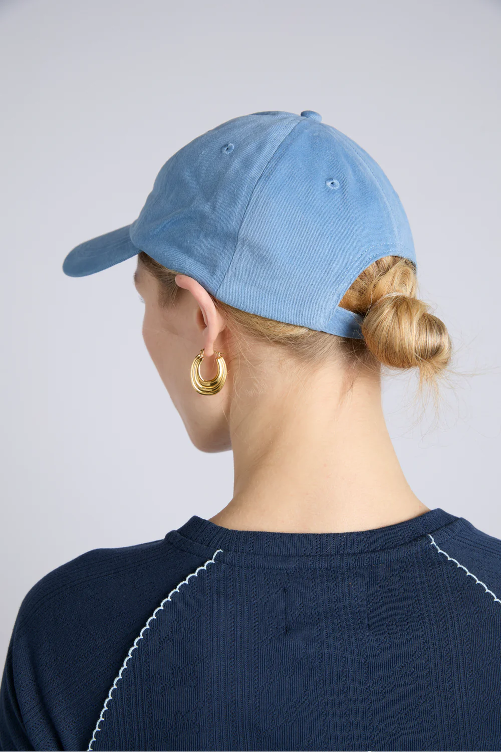 Damson Madder Washed Smiley Cap - Blue with Navy Embroidery