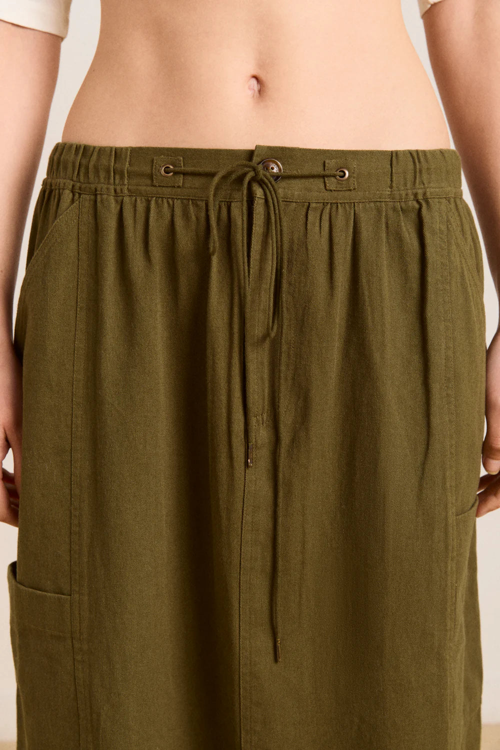 Damson Madder - Vika Utility Midi Skirt, Olive