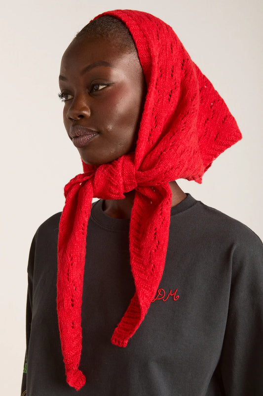 Damson Madder - Knitted Head Scarf, Red