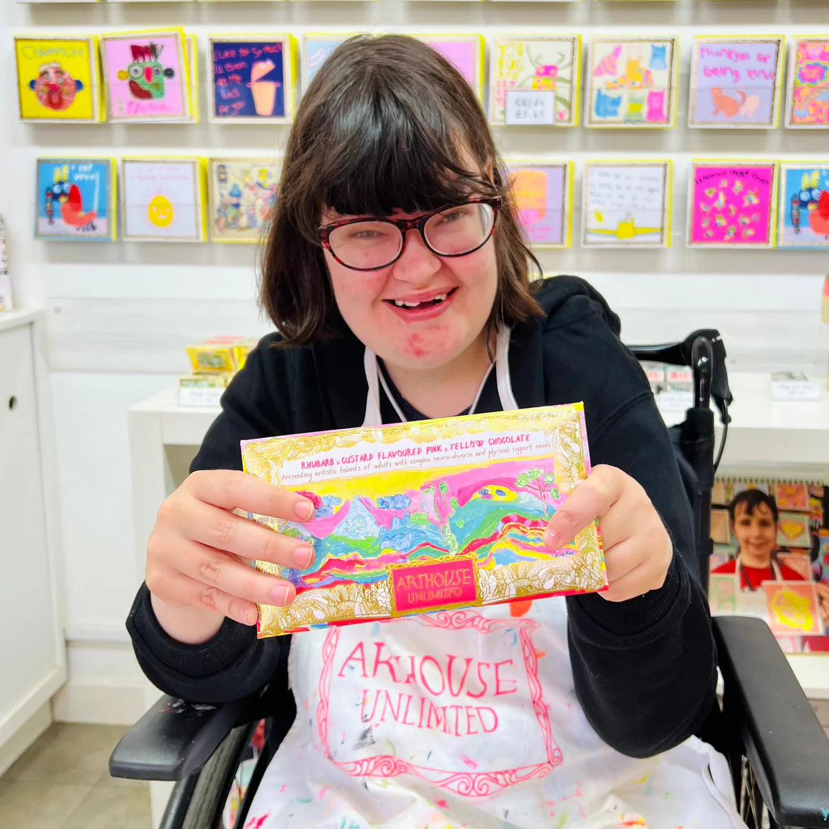 Arthouse Unlimited - Peace, Rhubarb & Custard Flavoured Pink & Yellow Chocolate Bar