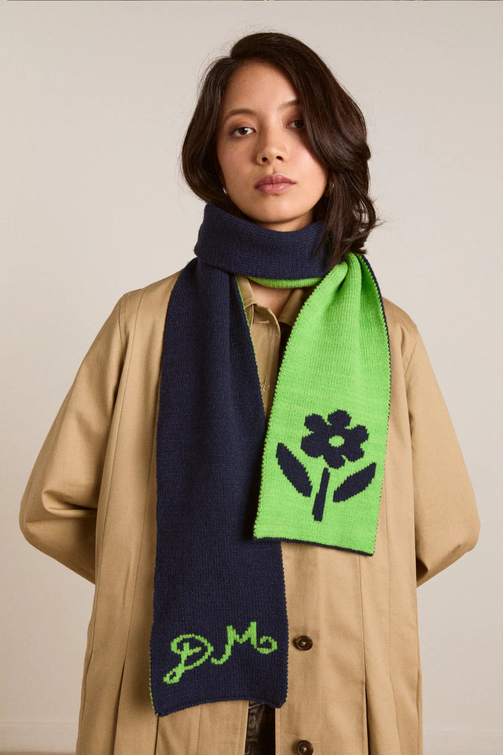 Damson Madder - Jaquard Scarf, Lime/Blue