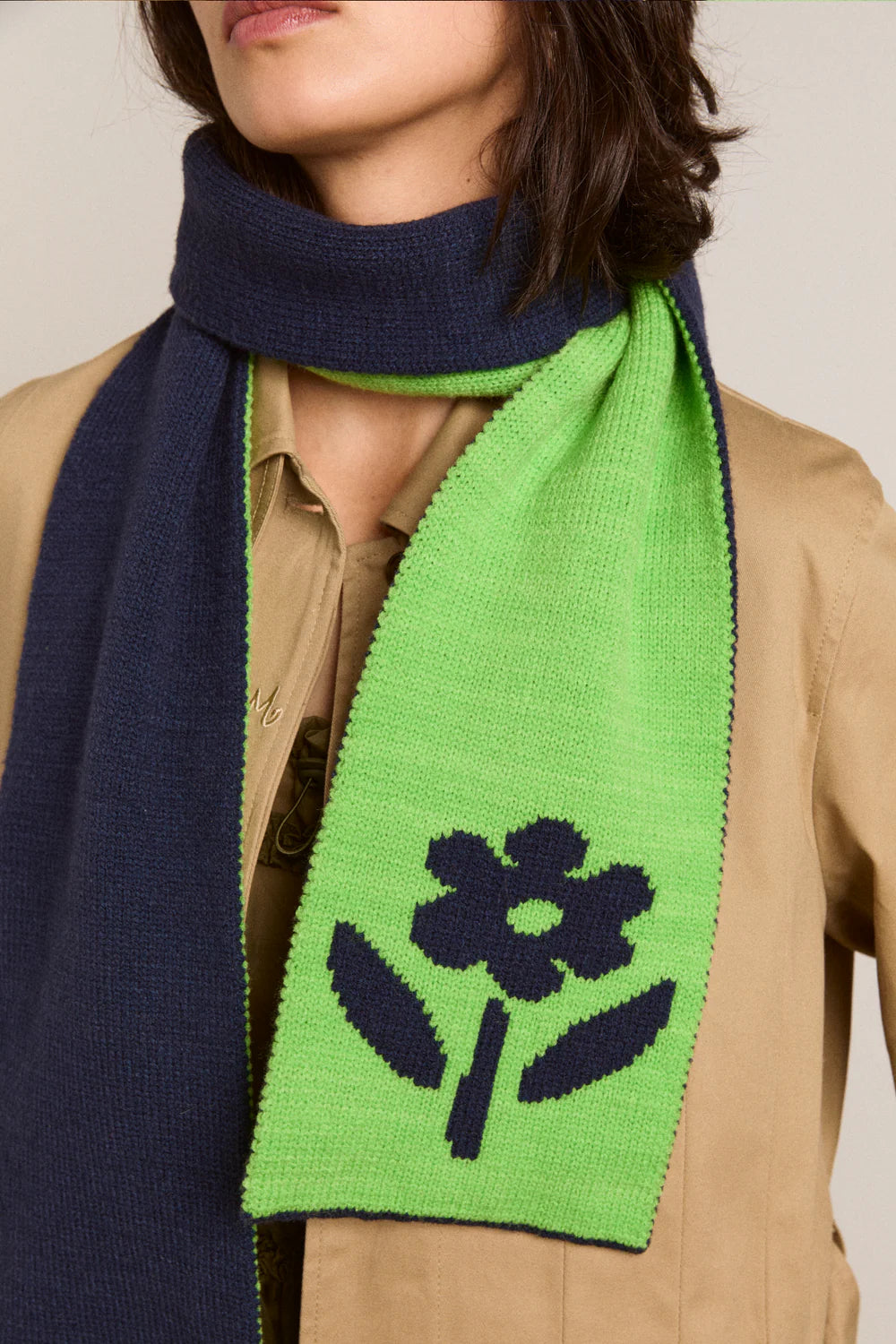 Damson Madder - Jaquard Scarf, Lime/Blue