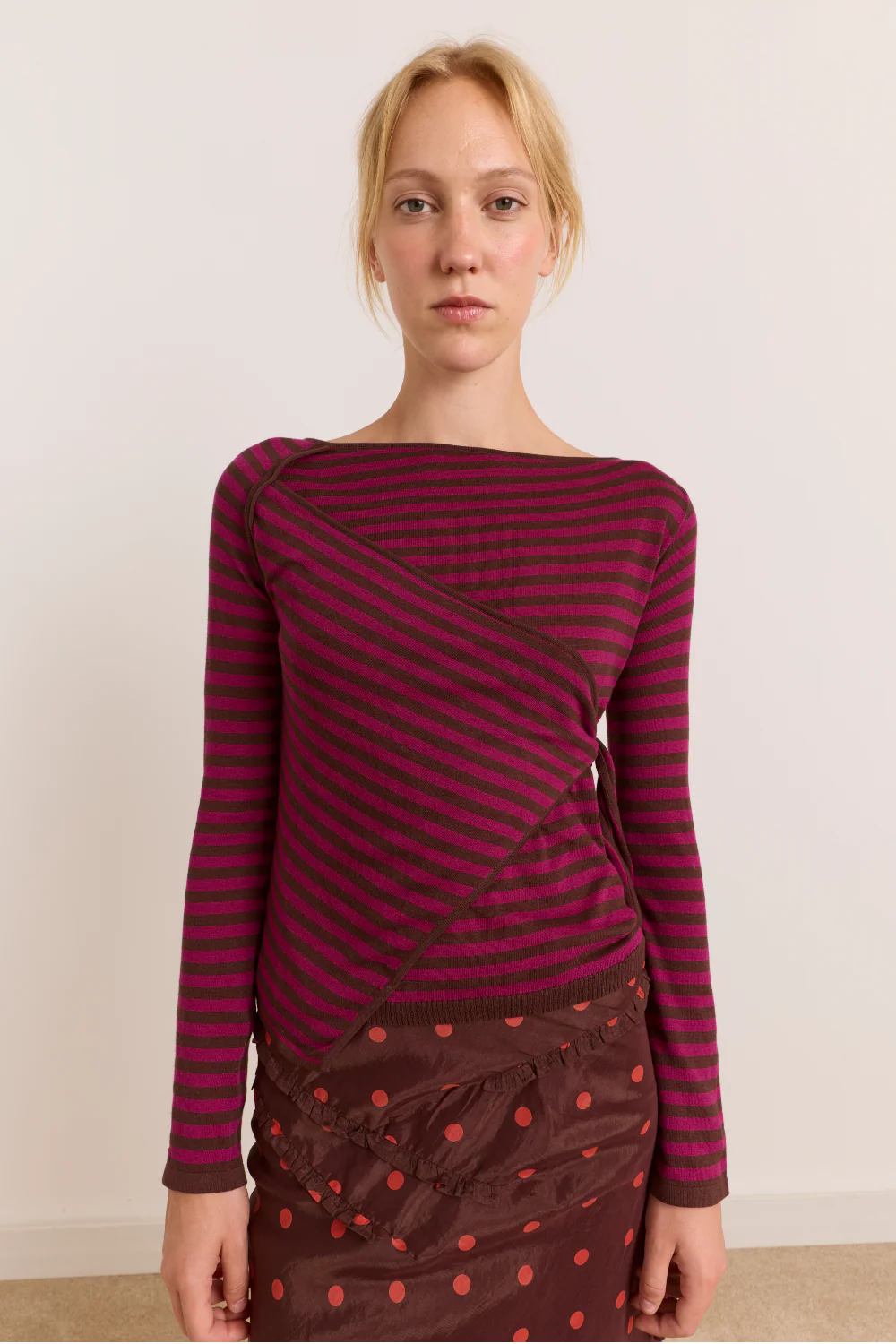 Damson Madder - Hannie Sheer Tie Jumper, Stripe
