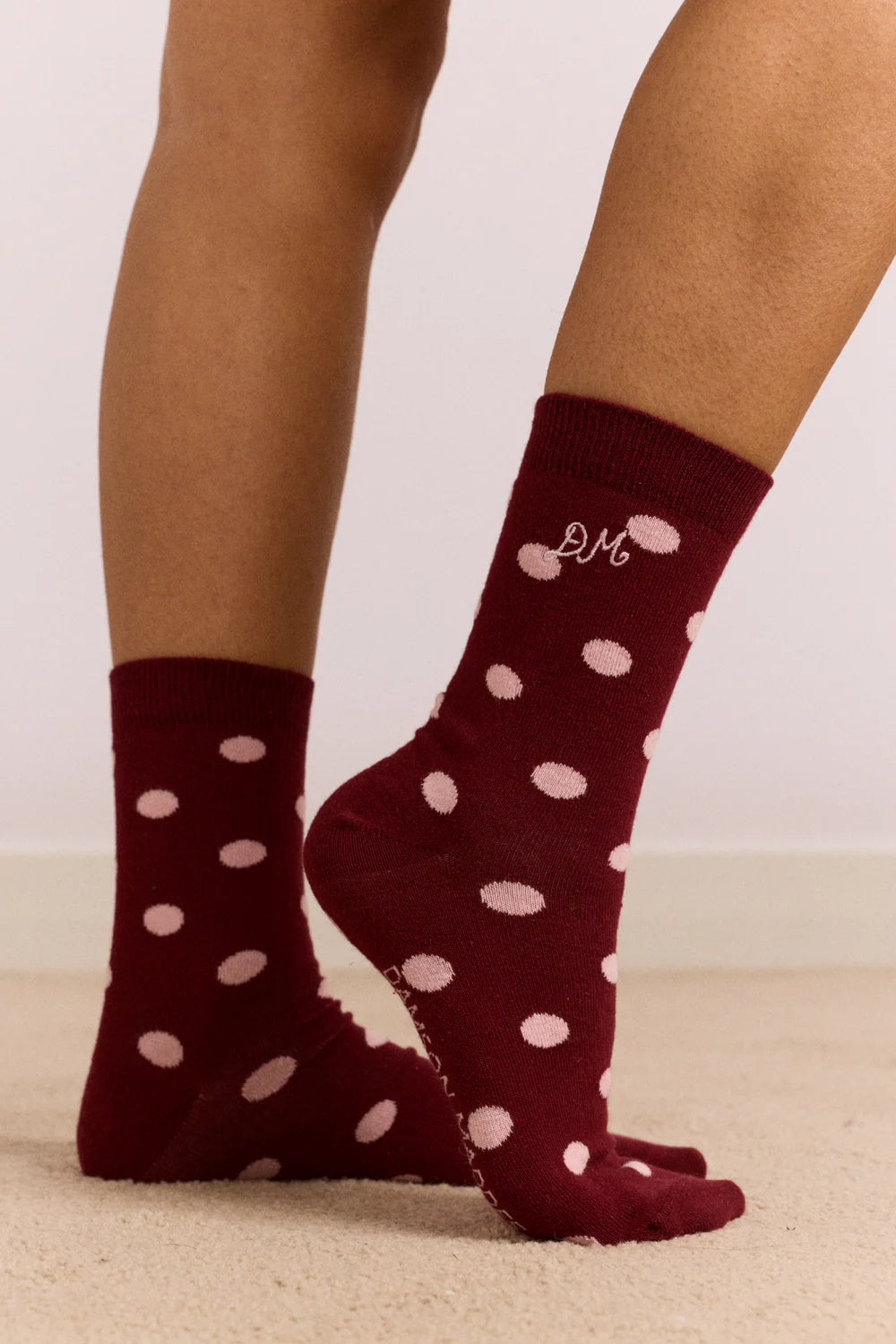 Damson Madder - 2 Pack Socks, Pink & Burgundy Spot