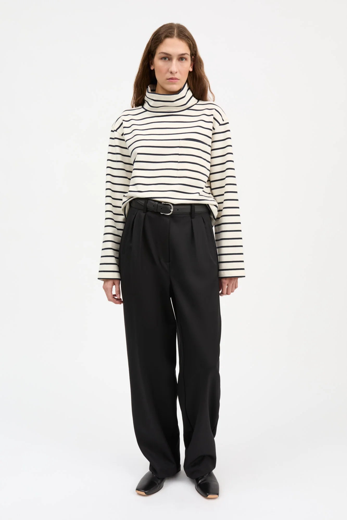 Skall Studio - Nessa T-Neck Blouse, Ecru/Navy Stripe