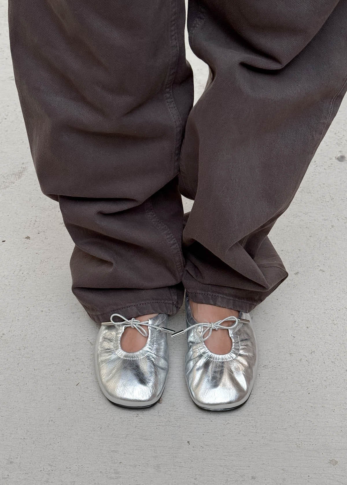 Alohas - Rosalind Shimmer Silver Leather Ballet Flat