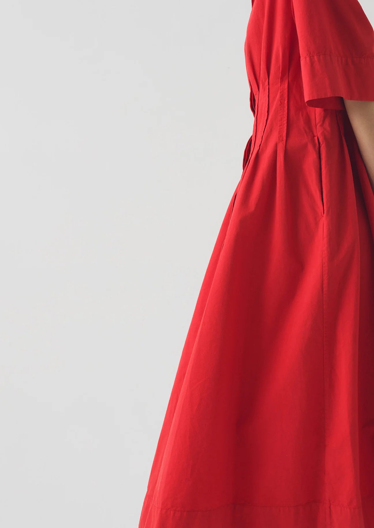TOAST - Pleated Cotton Linen Dress, Cardinal Red