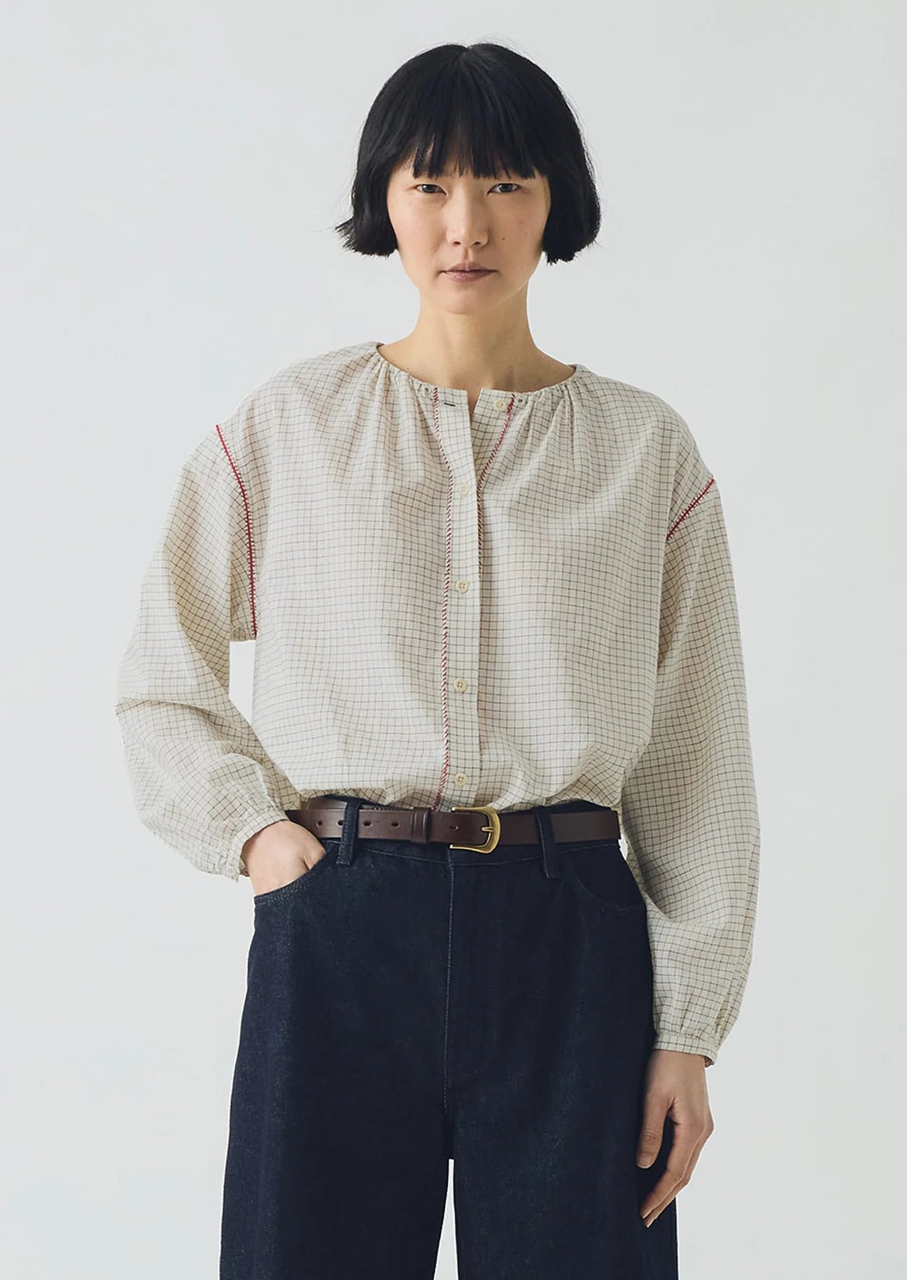 TOAST - Graph Check Mul Mul Shirt, Ecru