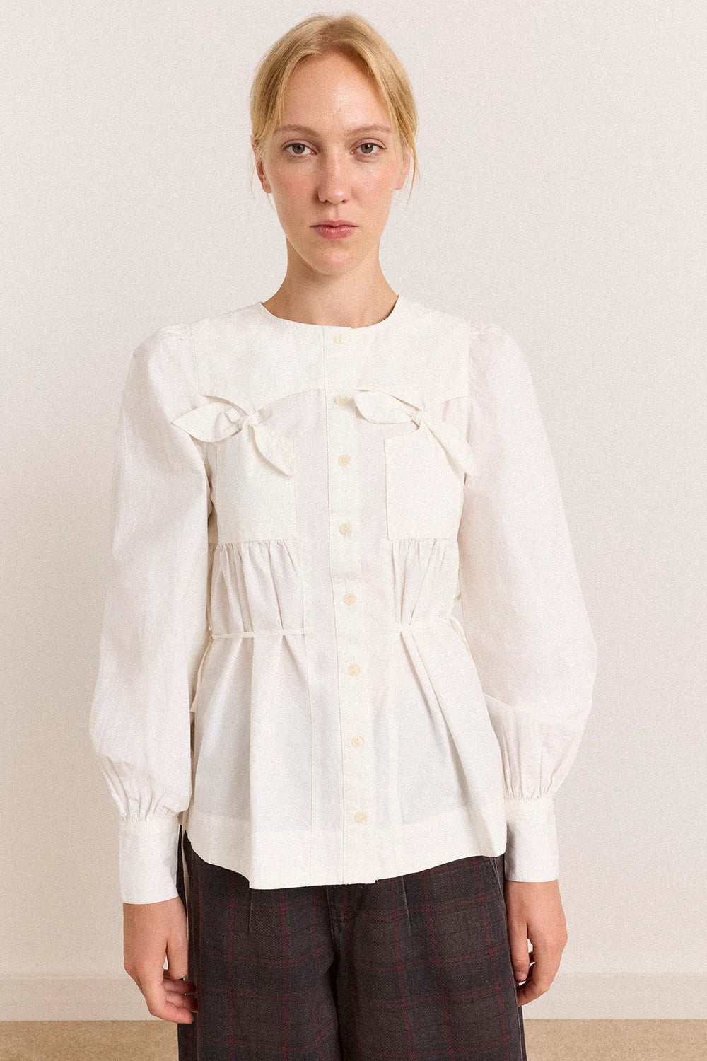Damson Madder - Lettie Bow Detail Blouse, White