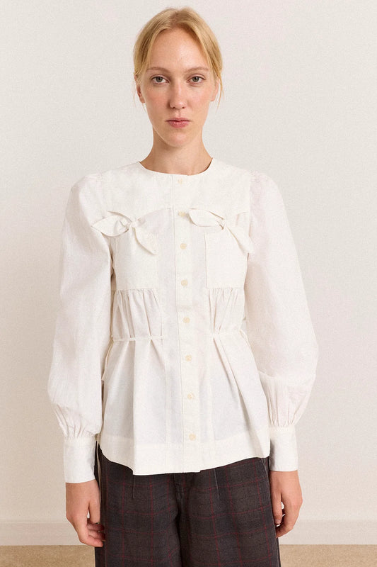 Damson Madder - Lettie Bow Detail Blouse, White