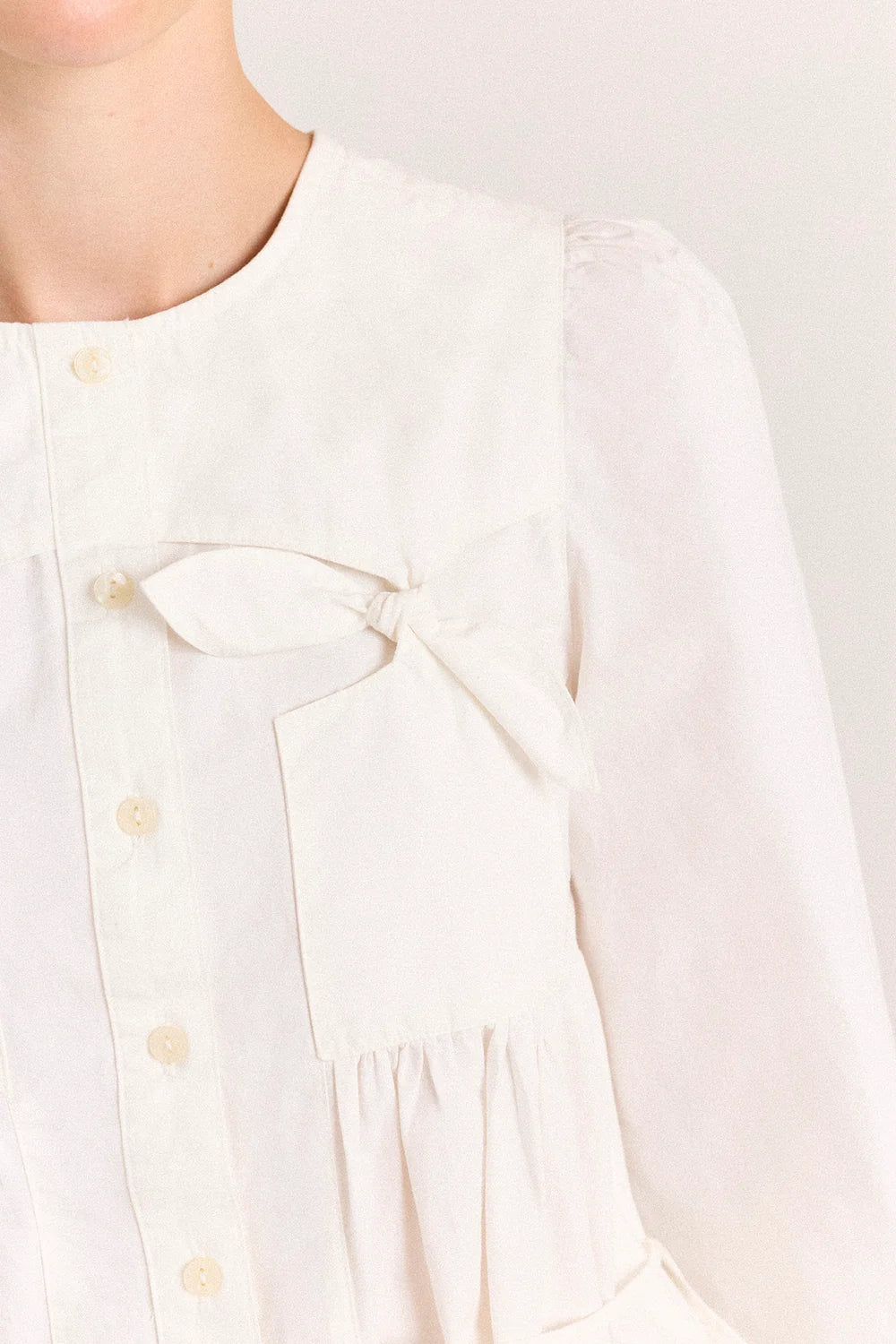 Damson Madder - Lettie Bow Detail Blouse, White