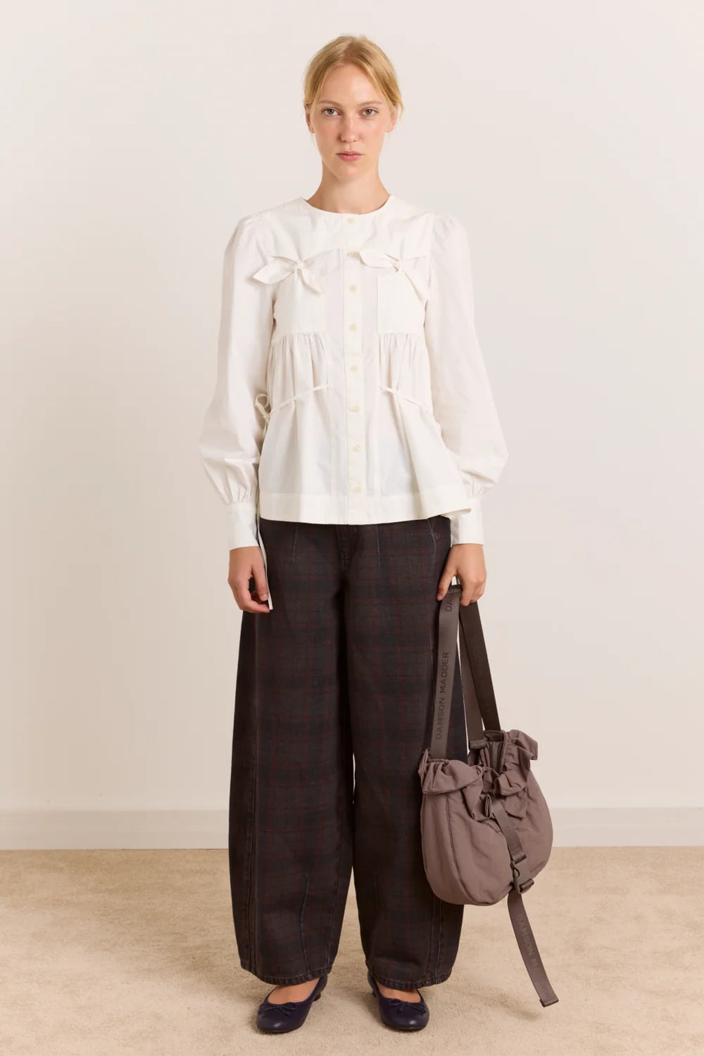 Damson Madder - Lettie Bow Detail Blouse, White