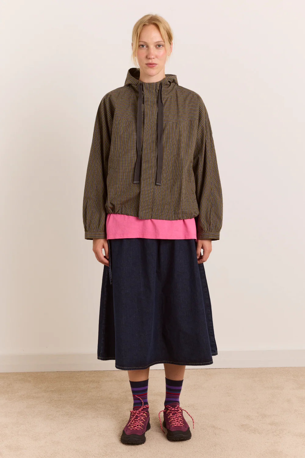 Damson Madder - Blake Hooded Top, Orion Check