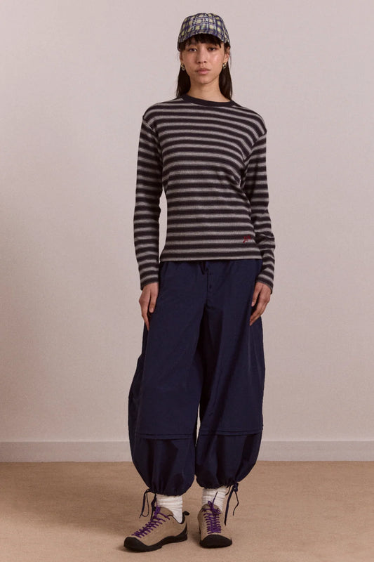 Damson Madder - Lilah Fitted LS Tee, Grey Marl Stripe