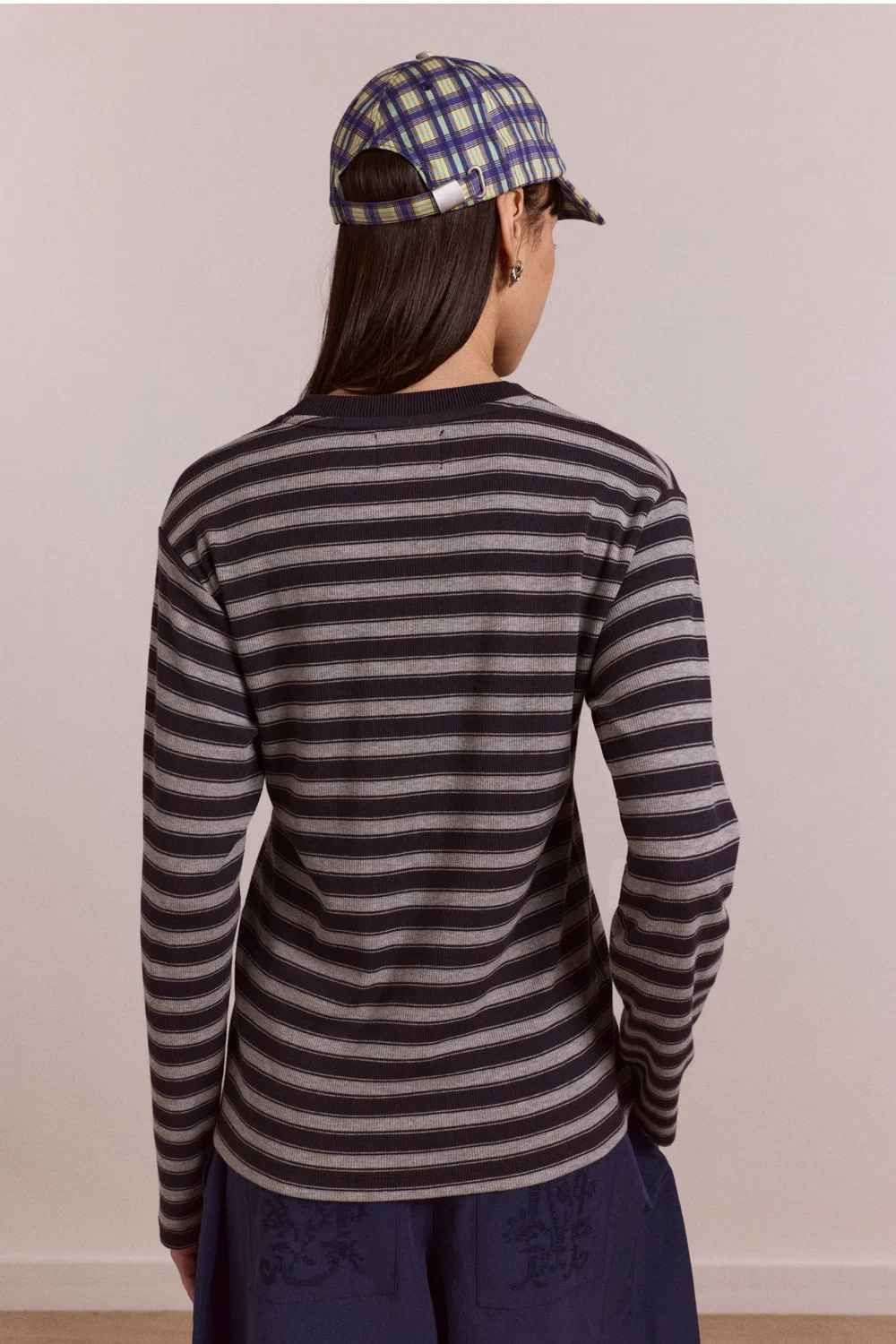 Damson Madder - Lilah Fitted LS Tee, Grey Marl Stripe