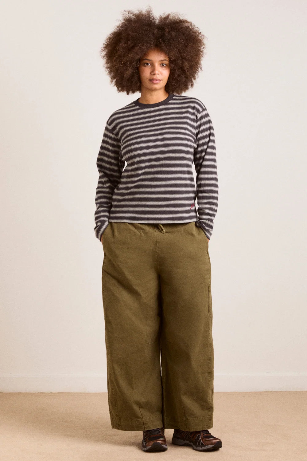 Damson Madder - Lilah Fitted LS Tee, Grey Marl Stripe