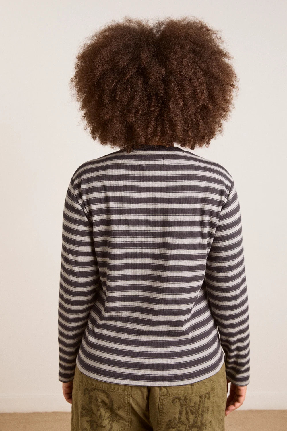 Damson Madder - Lilah Fitted LS Tee, Grey Marl Stripe