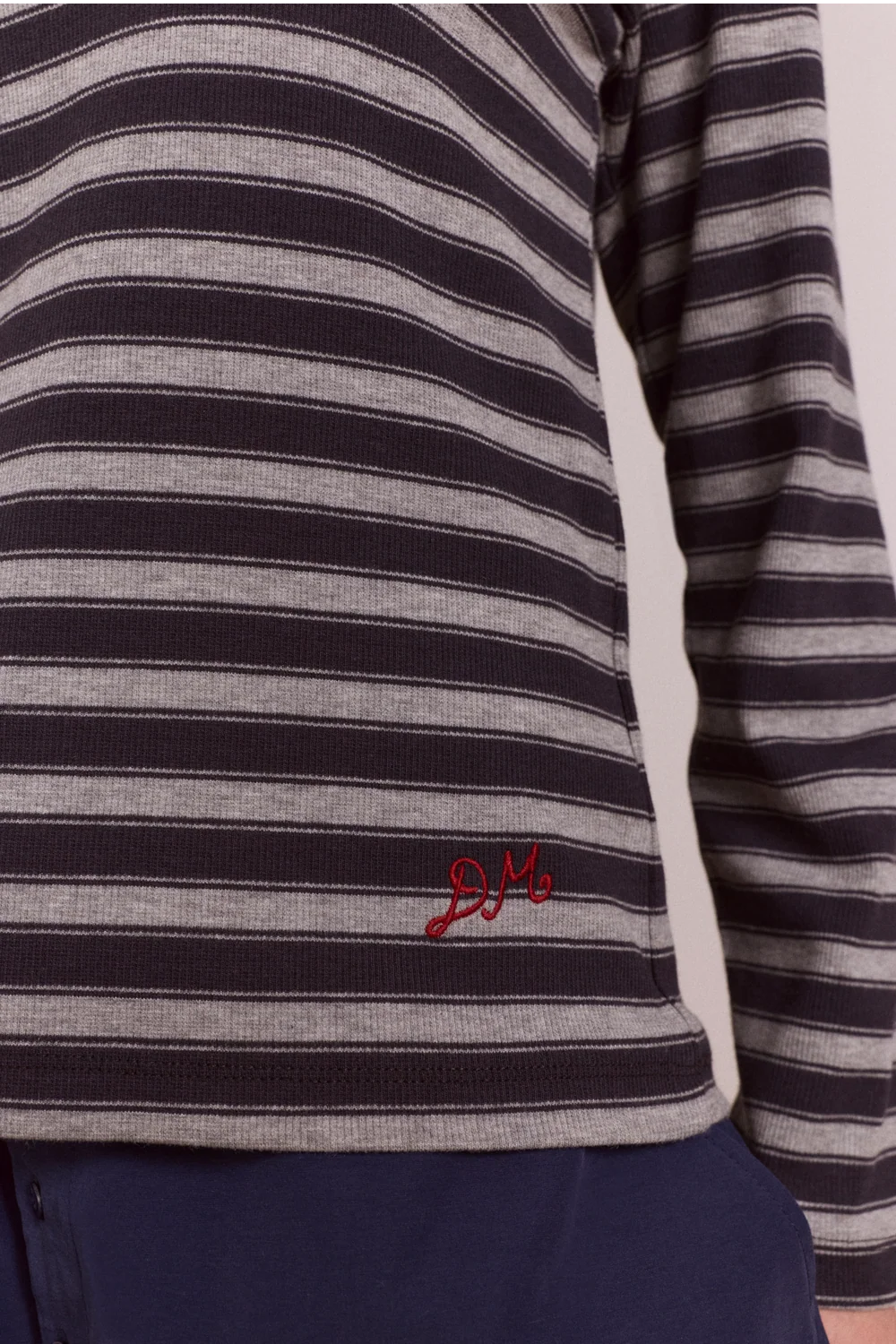 Damson Madder - Lilah Fitted LS Tee, Grey Marl Stripe