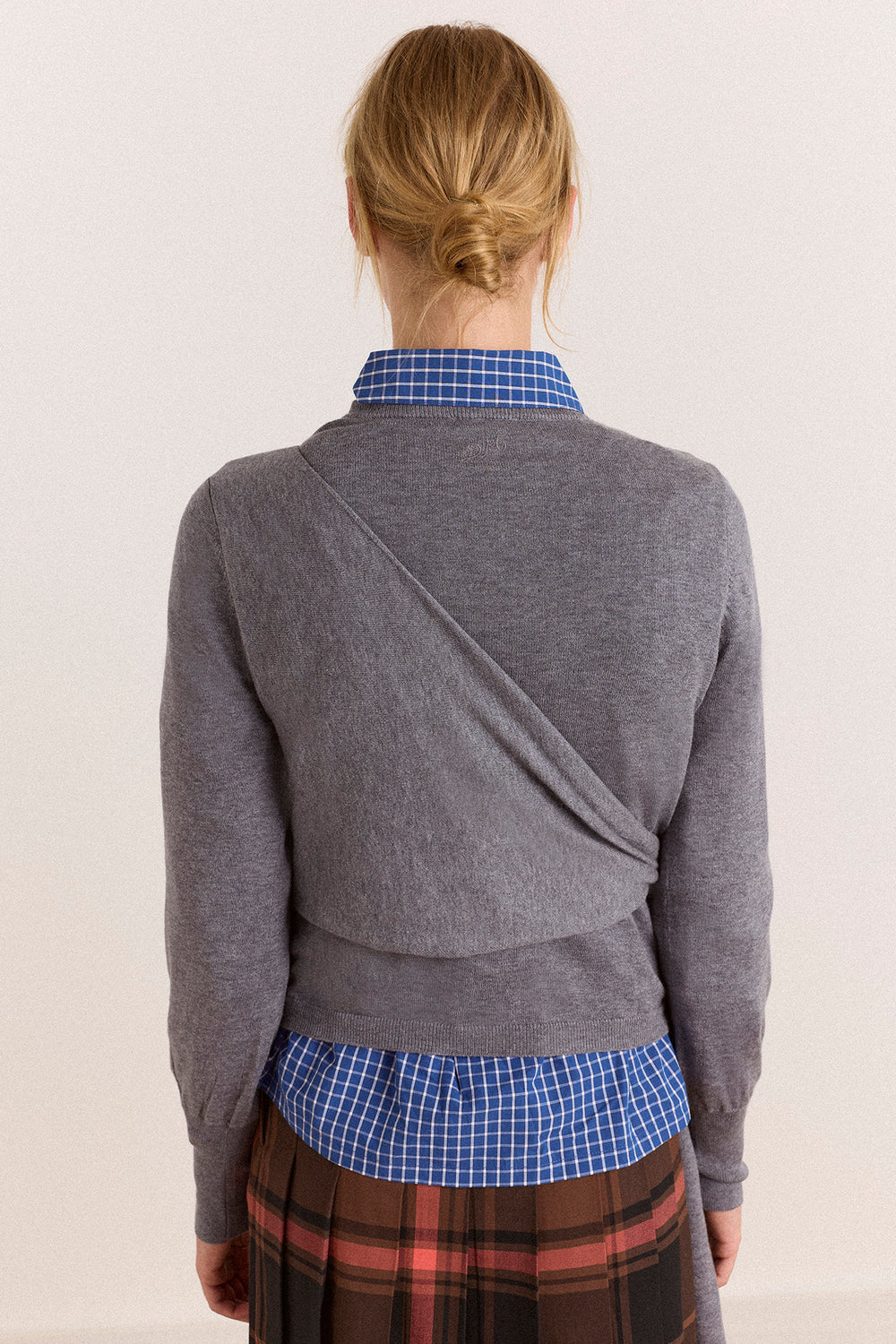 Damson Madder - Venna Wrap Merino Wool Cardigan, Grey