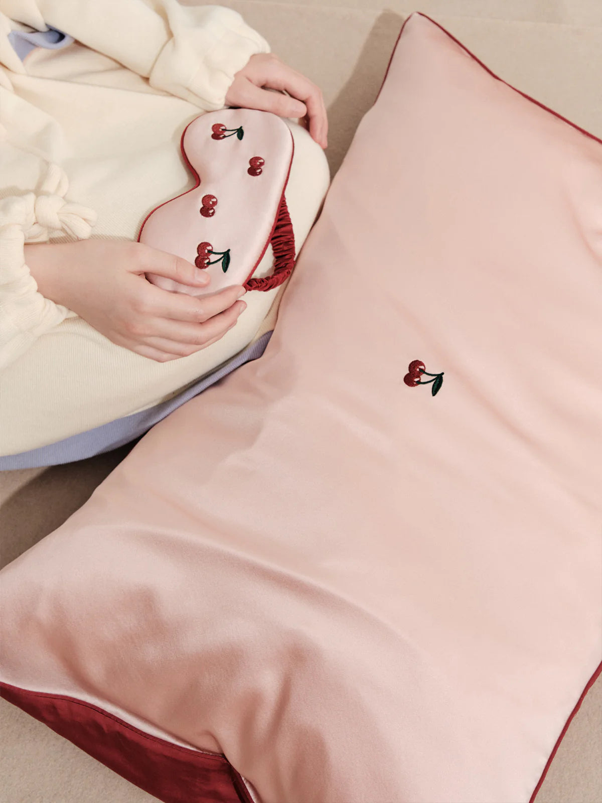 Lost Pattern NYC - Lost Cherries Silk Sleep Set - Pink
