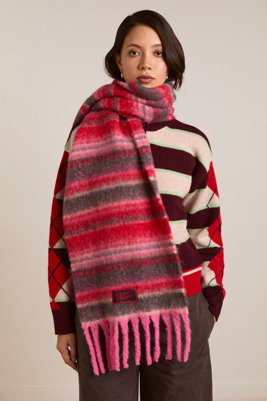 Damson Madder - Fluffy Scarf, Pink Pop Stripe
