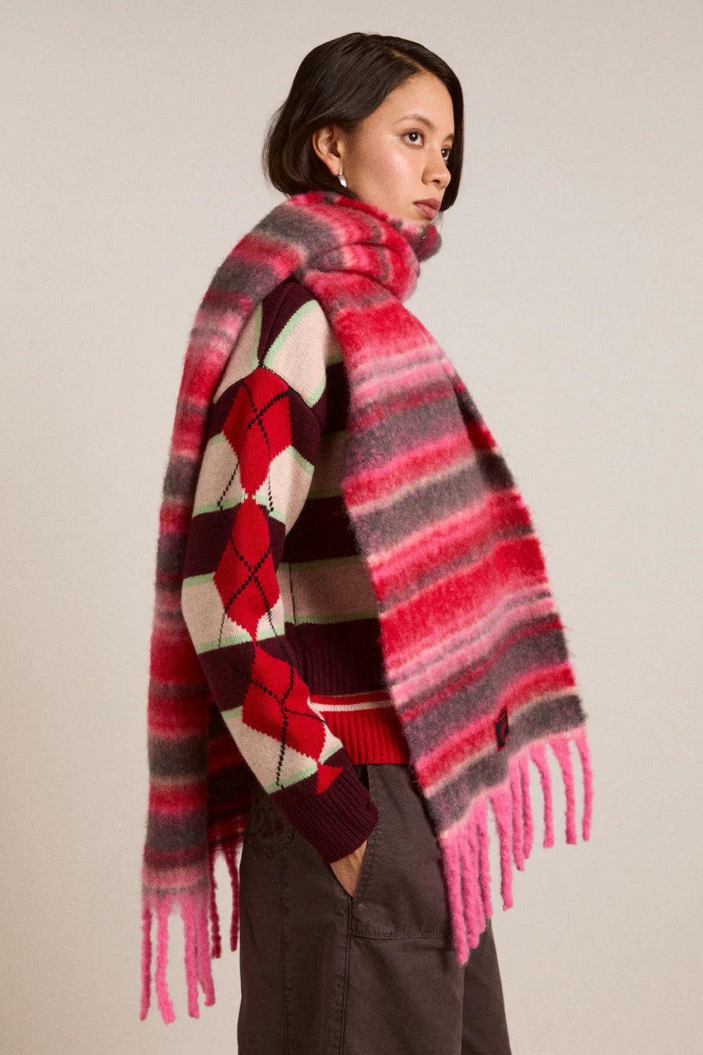 Damson Madder - Fluffy Scarf, Pink Pop Stripe