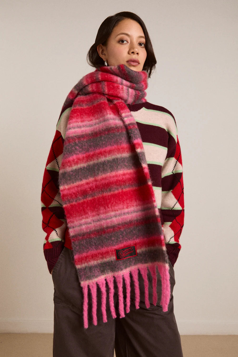 Damson Madder - Fluffy Scarf, Pink Pop Stripe