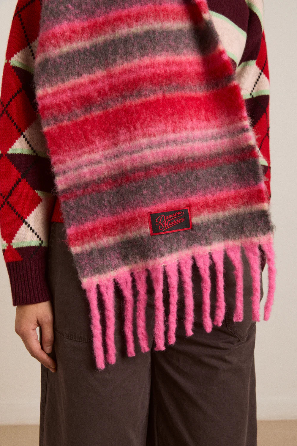 Damson Madder - Fluffy Scarf, Pink Pop Stripe