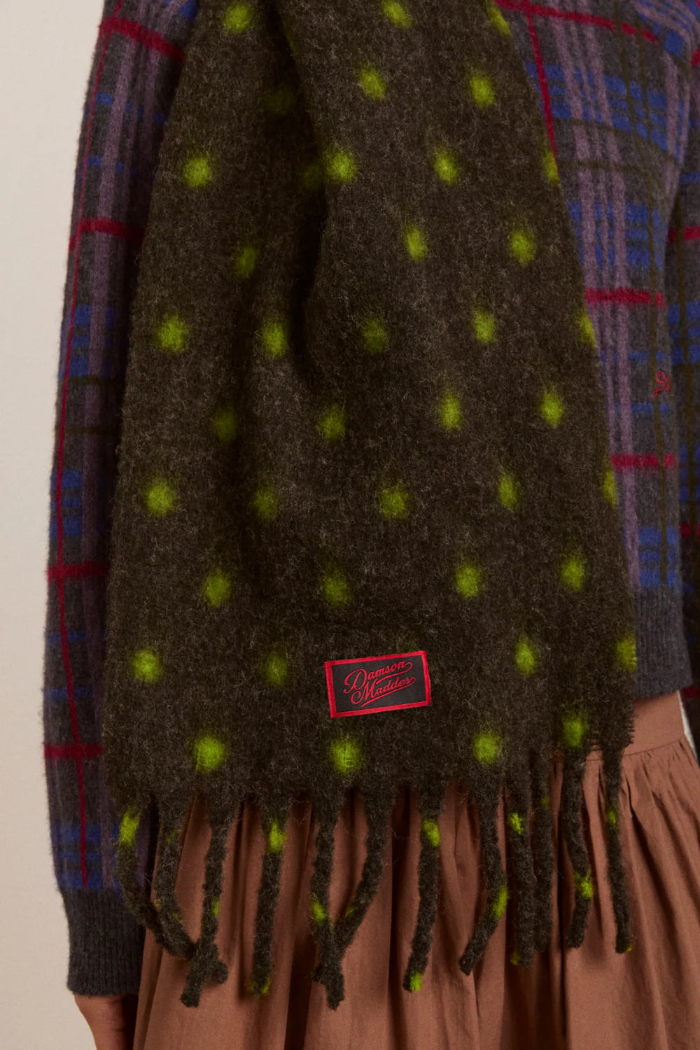 Damson Madder - Fluffy Scarf Charcoal/Lime Spot