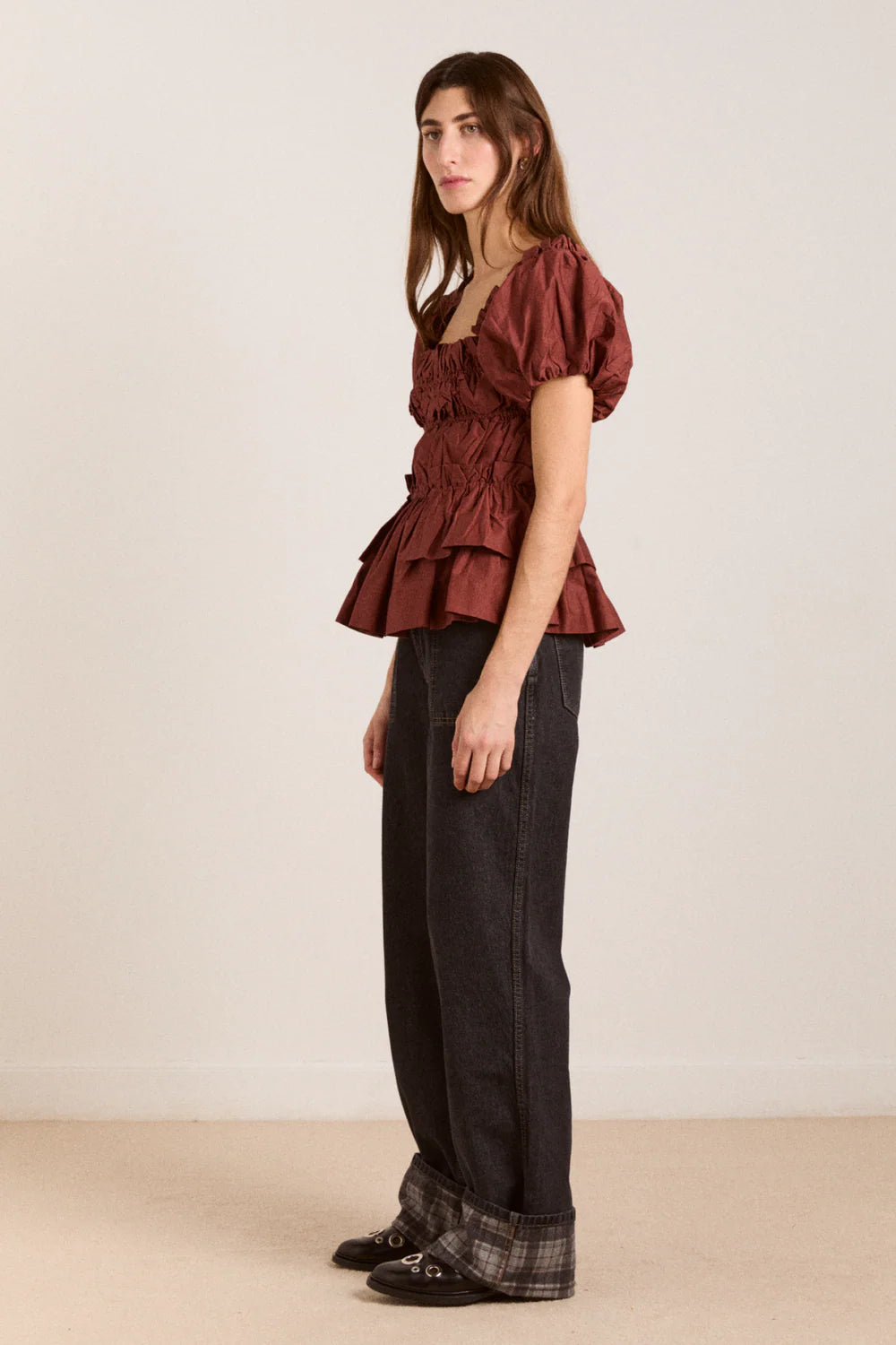 Damson Madder - Sylvie Reversible Jean, Asphalt Wash/Check