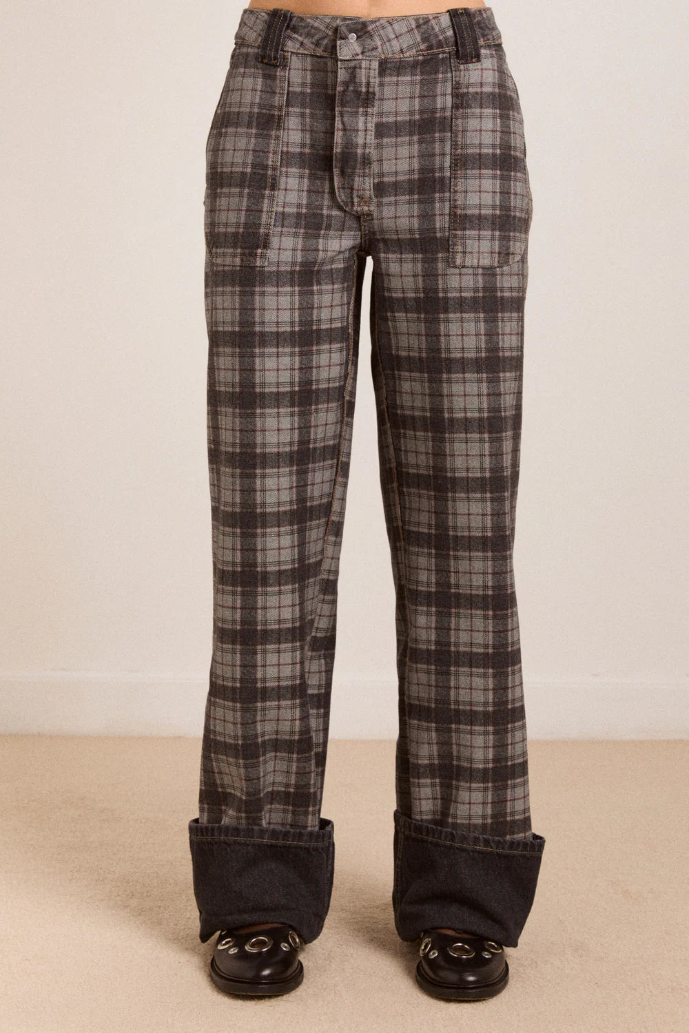 Damson Madder - Sylvie Reversible Jean, Asphalt Wash/Check