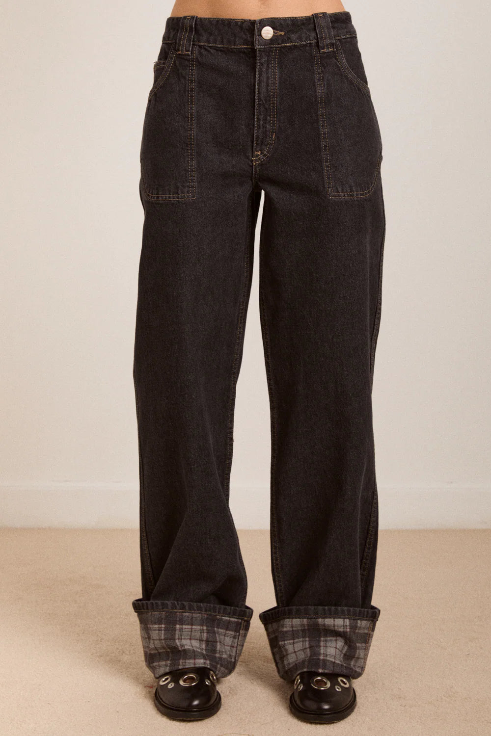 Damson Madder - Sylvie Reversible Jean, Asphalt Wash/Check