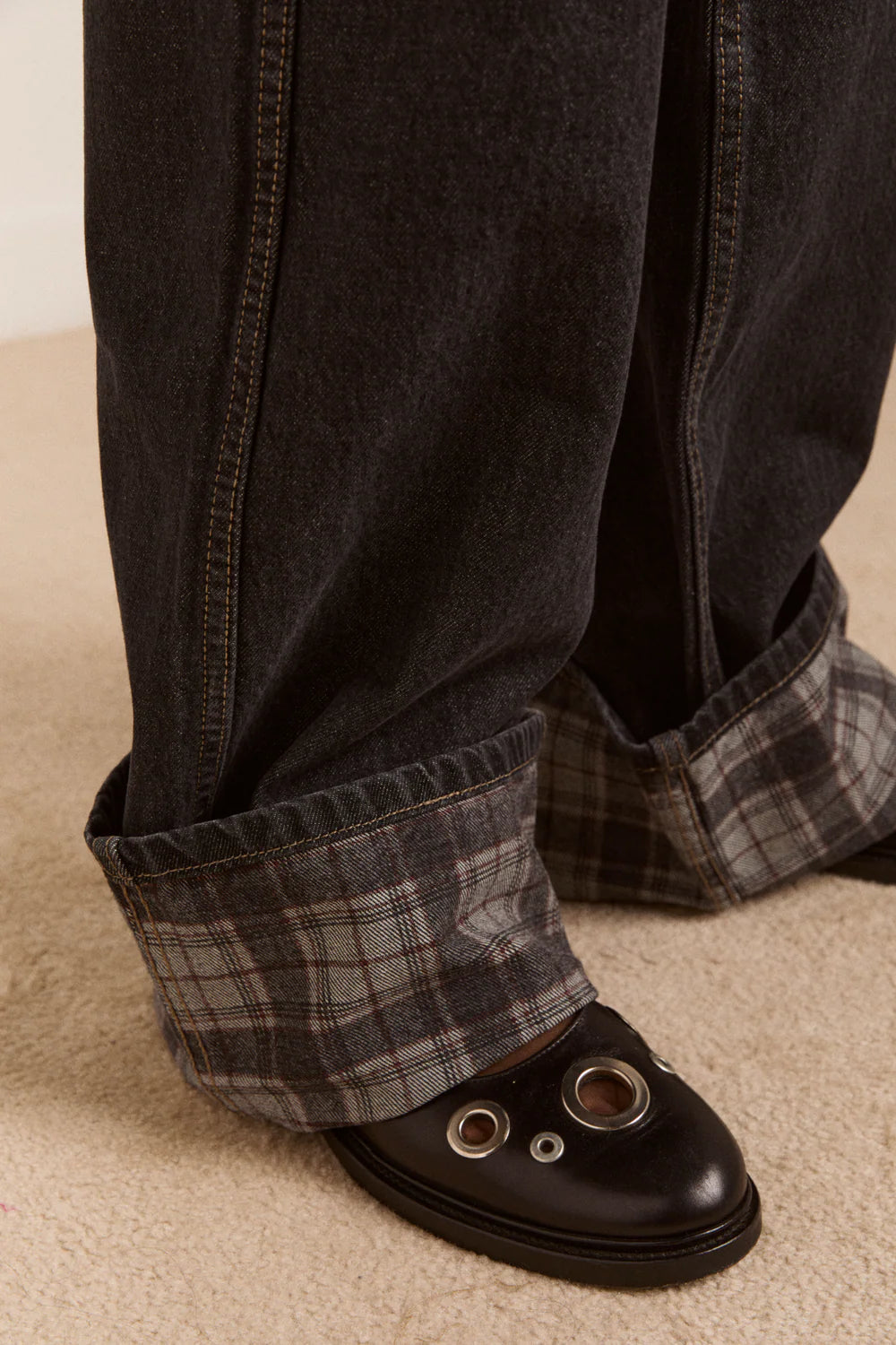Damson Madder - Sylvie Reversible Jean, Asphalt Wash/Check