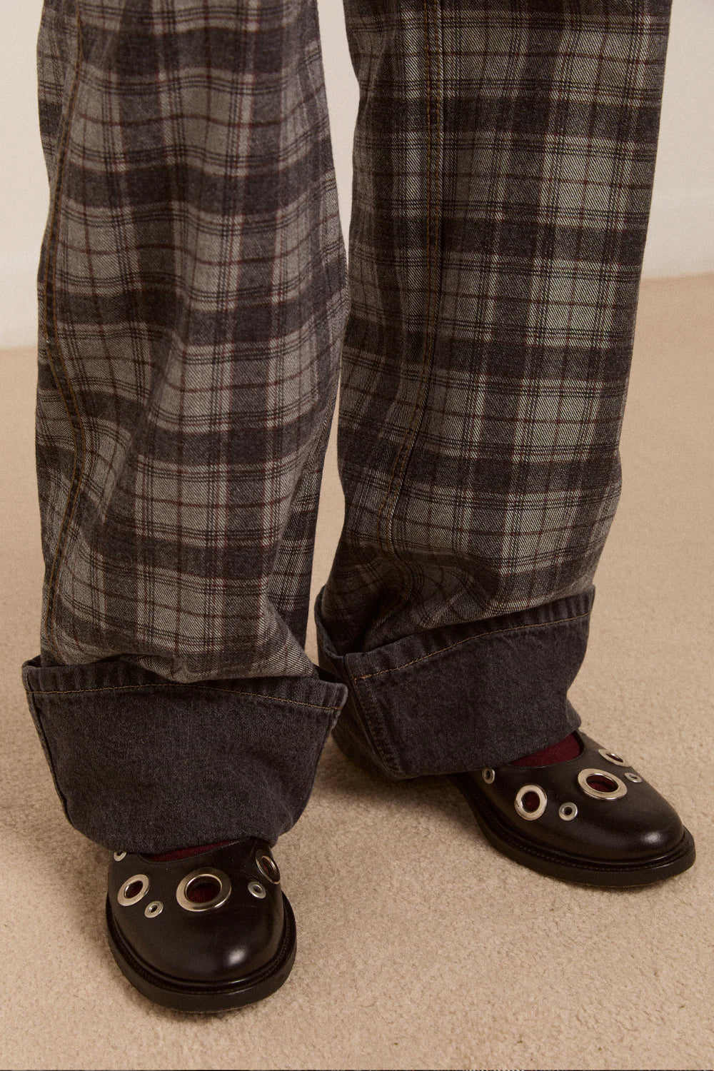 Damson Madder - Sylvie Reversible Jean, Asphalt Wash/Check