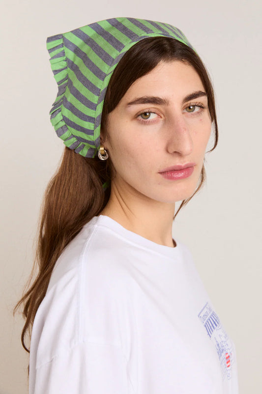 Damson Madder - Tie Head Scarf, Navy/Lime Stripe