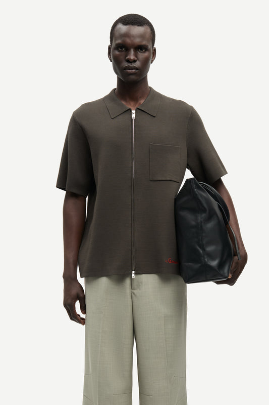 Samsøe Samsøe - Sarico Zip Shirt Short Sleeve, Black Olive