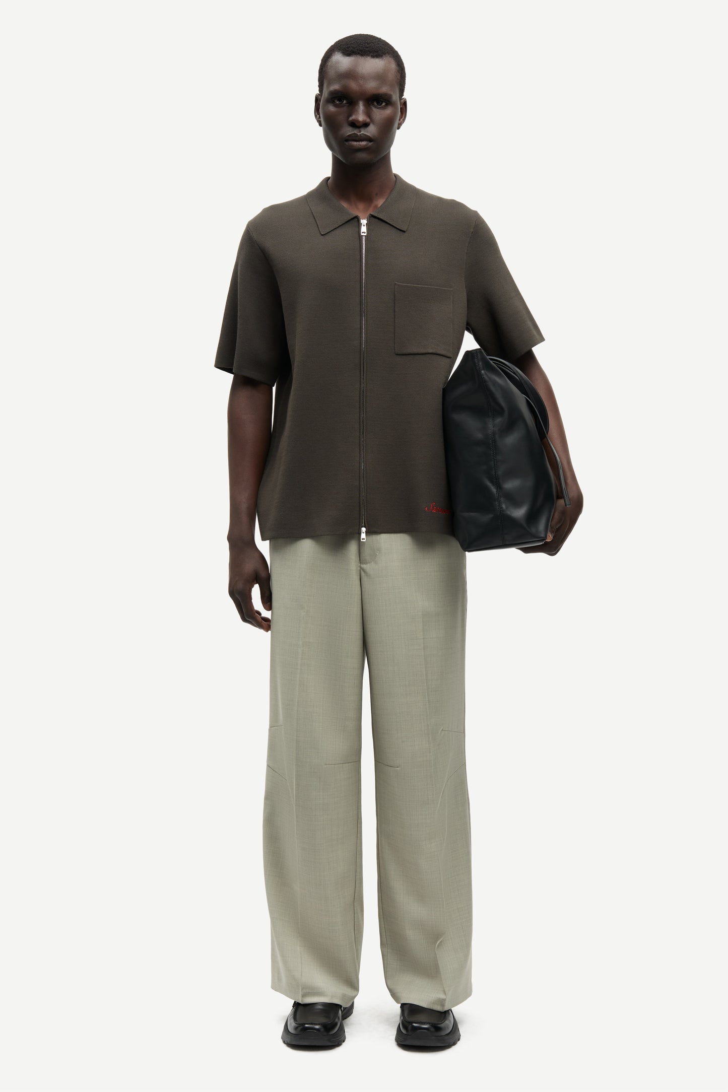 Samsøe Samsøe - Sarico Zip Shirt Short Sleeve, Black Olive