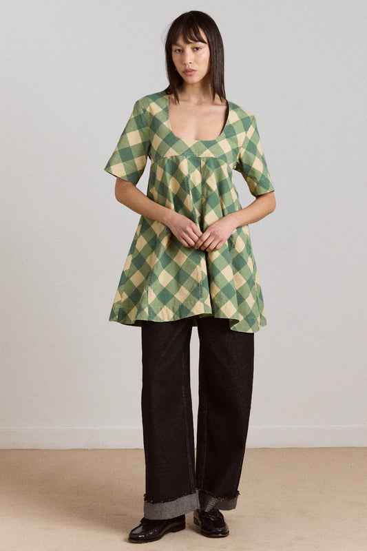 Damson Madder - Bridget Mini Dress, Green Butter Gingham
