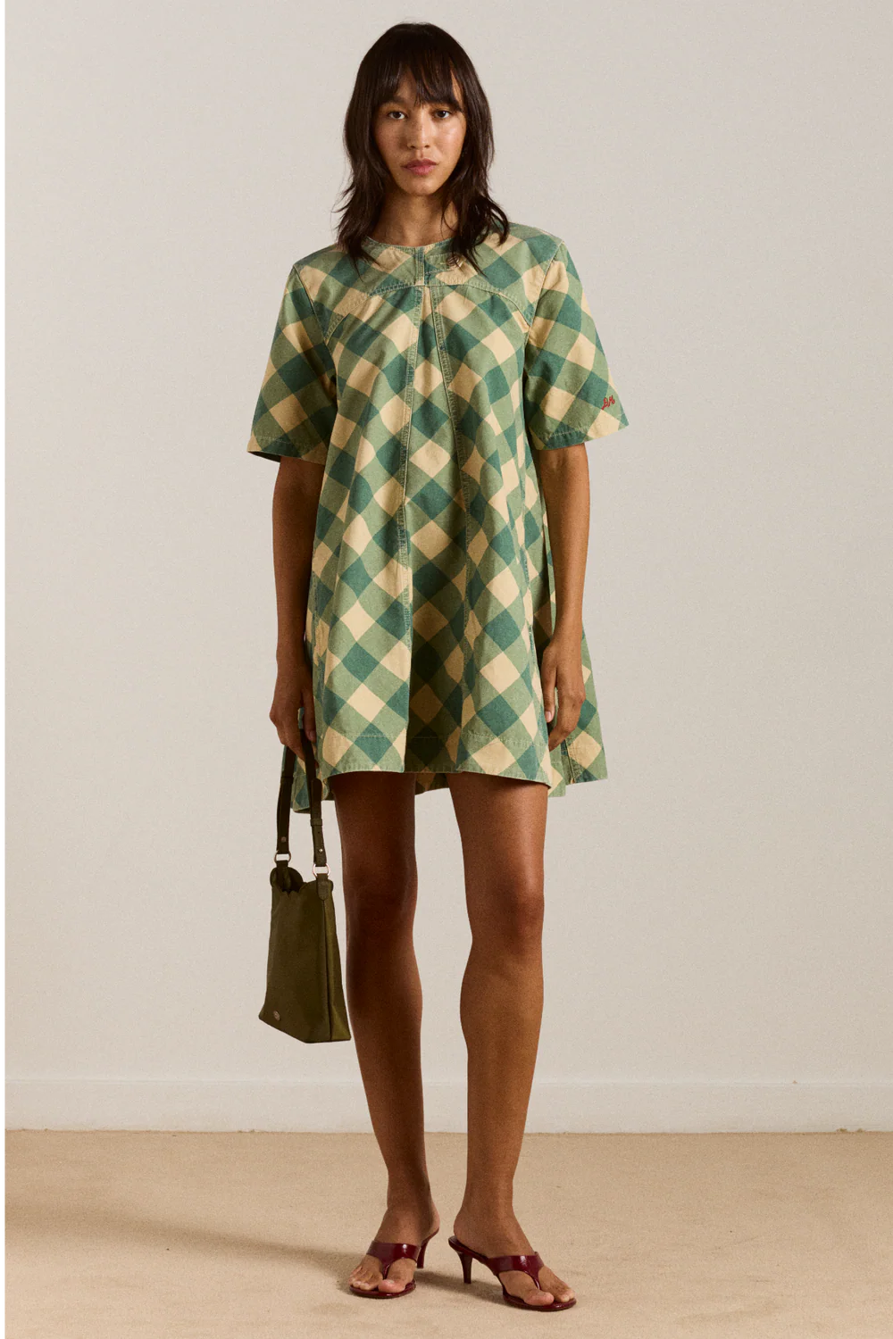 Damson Madder - Bridget Mini Dress, Green Butter Gingham