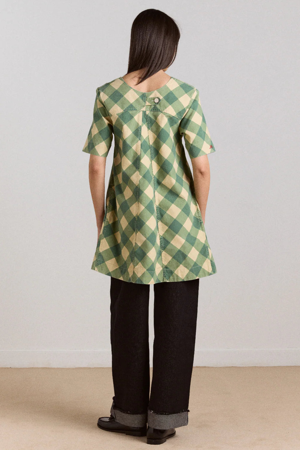 Damson Madder - Bridget Mini Dress, Green Butter Gingham