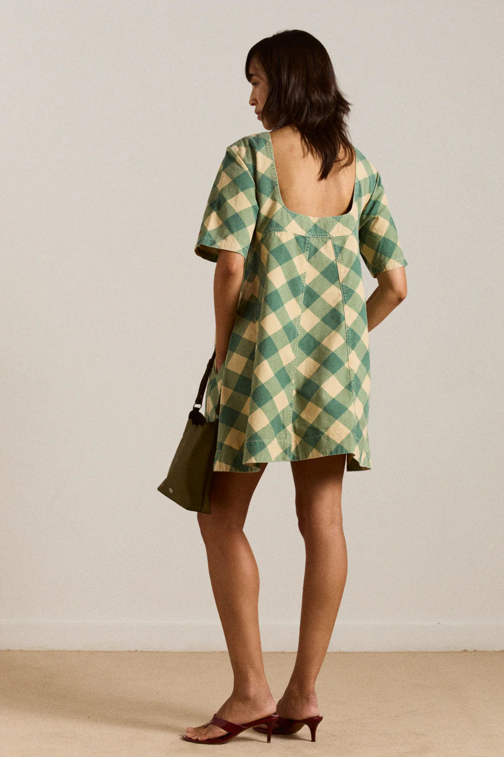 Damson Madder - Bridget Mini Dress, Green Butter Gingham