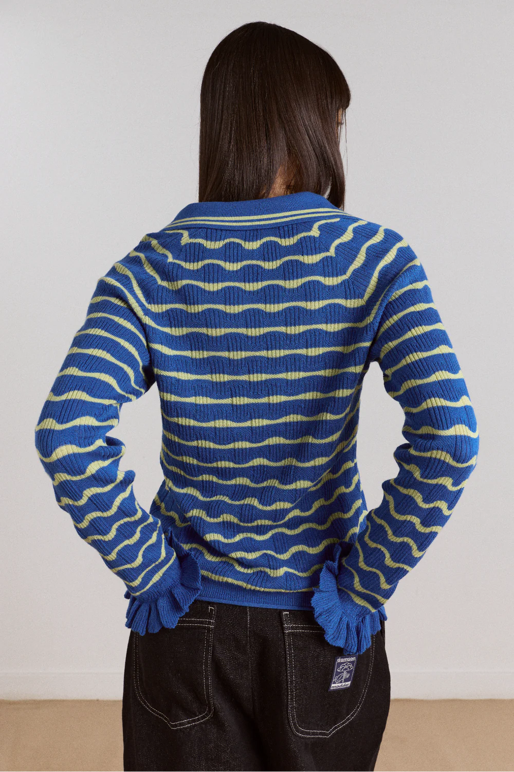 Damson Madder- Silvia Merino Blend Polo Jumper, Blue/Mint