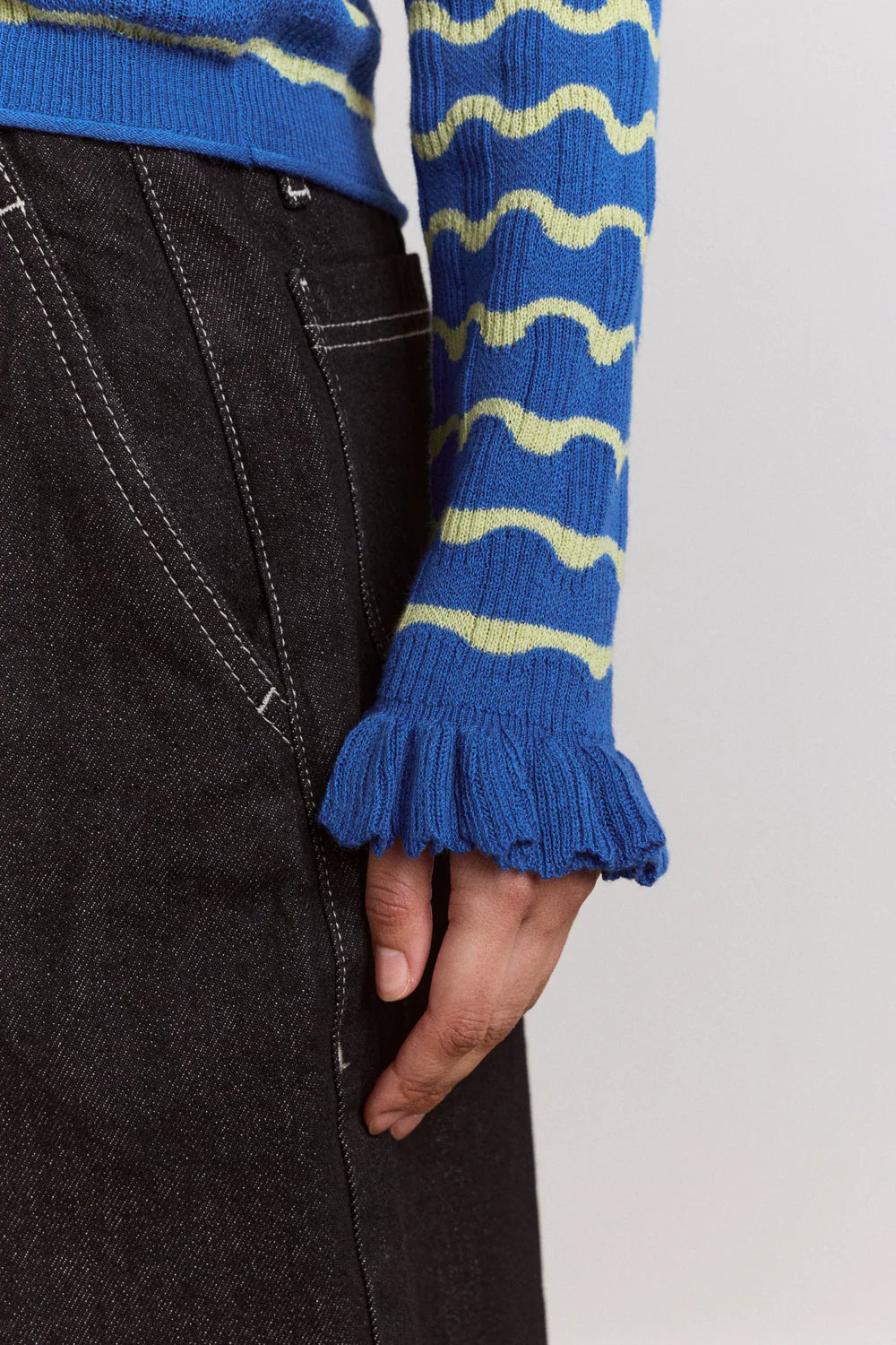 Damson Madder- Silvia Merino Blend Polo Jumper, Blue/Mint