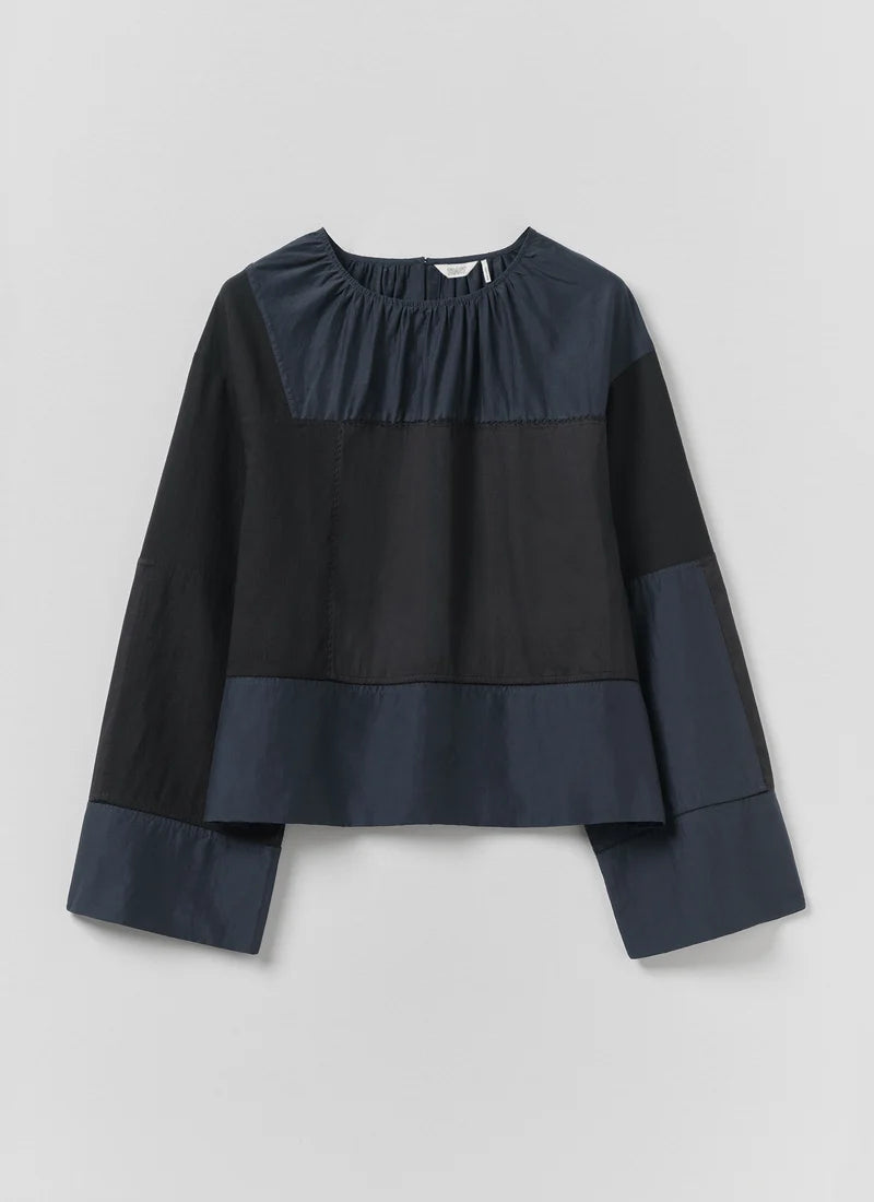 TOAST - Dusking Embroidered Patchwork Cotton Silk Top, Soft Black Multi