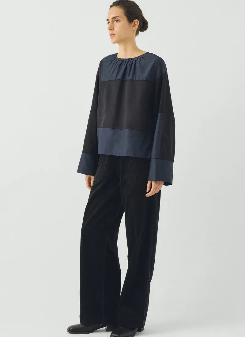 TOAST - Dusking Embroidered Patchwork Cotton Silk Top, Soft Black Multi