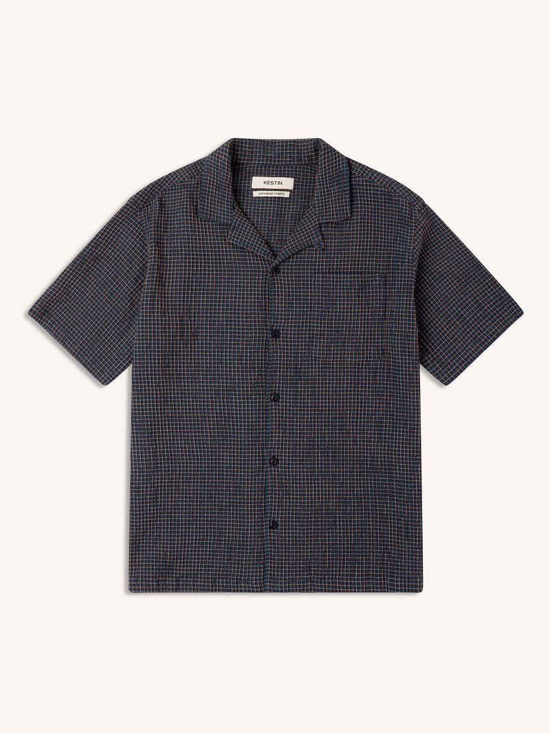 Kestin - Crammond Shirt, Navy Check Japanese Seersucker